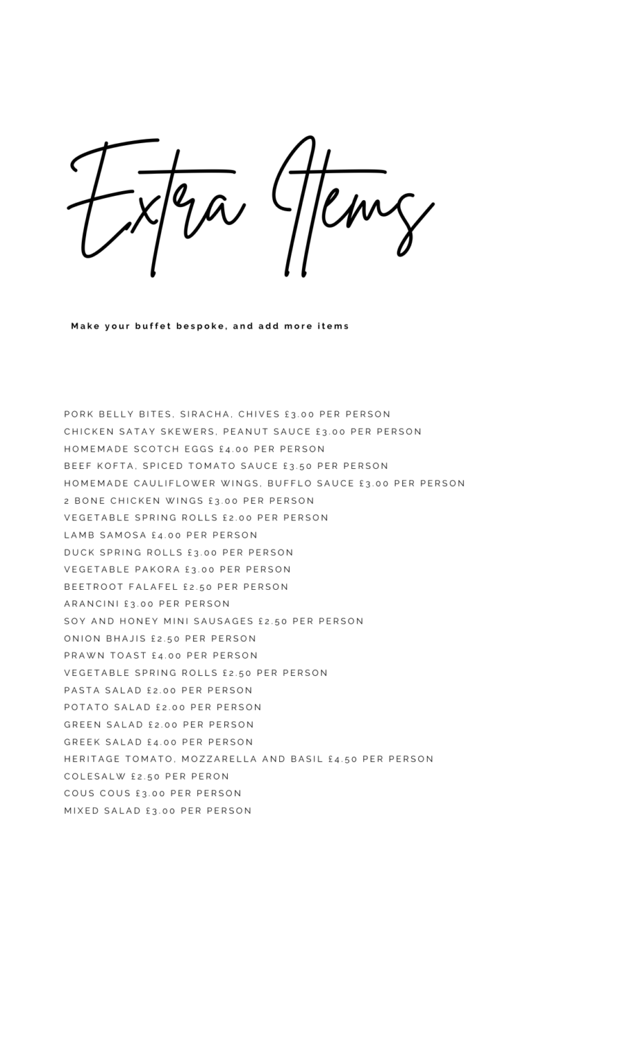 Finger Buffet Menu